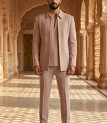 Heavy lachaka 3-piece short jodhpuri featuring intricate handwork, cotton lining, and a luxurious designer finish.