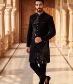 Heavy lachaka 2-piece long jodhpuri featuring intricate handwork, cotton lining, and a luxurious designer finish.