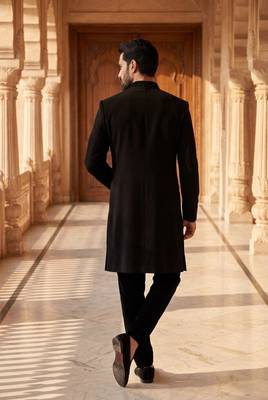 Heavy lachaka 2-piece long jodhpuri featuring intricate handwork, cotton lining, and a luxurious designer finish. 3