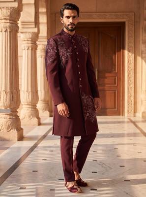 Heavy lachaka 2-piece long jodhpuri featuring intricate handwork, cotton lining, and a luxurious designer finish. 1