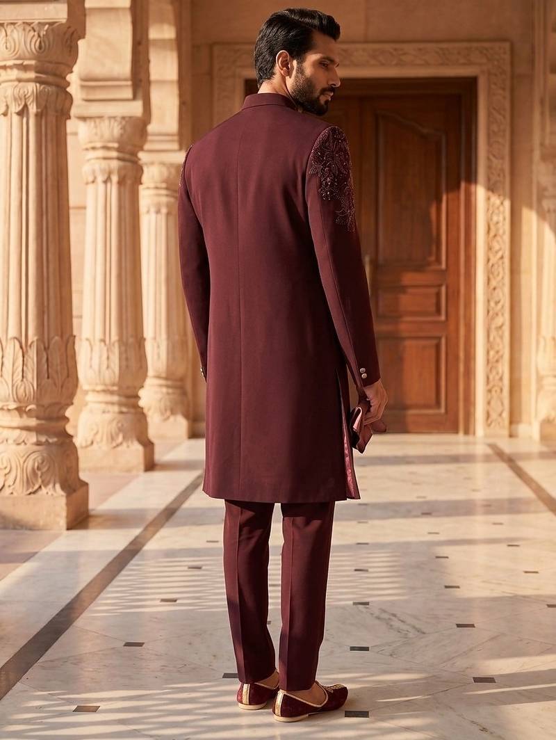 Heavy lachaka 2-piece long jodhpuri featuring intricate handwork, cotton lining, and a luxurious designer finish.