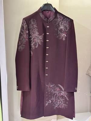 Heavy lachaka 2-piece long jodhpuri featuring intricate handwork, cotton lining, and a luxurious designer finish. 3