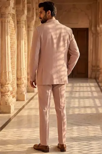 Heavy lachaka 3-piece short jodhpuri featuring intricate handwork, cotton lining, and a luxurious designer finish.