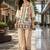 Off white floral printed pure cotton shirt collar tunic co-ord set