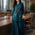 Teal tropical embroidered cotton shirt collar tunic co-ord set