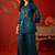 Teal tropical embroidered cotton shirt collar tunic co-ord set