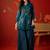 Teal tropical embroidered cotton shirt collar tunic co-ord set