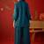Teal tropical embroidered cotton shirt collar tunic co-ord set