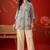 Off white striped tropical embroidered cotton shirt collar tunic co-ord set