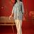 Off white striped tropical embroidered cotton shirt collar tunic co-ord set