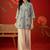 Off white striped tropical embroidered cotton shirt collar tunic co-ord set