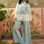 Sky blue solid pure cotton stitched layered shirt top with wide-leg trousers co-ord set