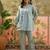 Light blue floral embroidered cotton stitched lapel collar tunic with trousers co-ord set