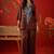 Brown embroidered cotton stitched v-neck tunic with trousers co-ord set