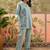 Light blue floral embroidered cotton stitched lapel collar tunic with trousers co-ord set