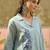 Light blue floral embroidered cotton stitched lapel collar tunic with trousers co-ord set