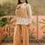 Beige solid cotton stitched layered shirt top with wide-leg trousers co-ord set