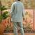 Light blue floral embroidered cotton stitched lapel collar tunic with trousers co-ord set