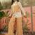 Beige solid cotton stitched layered shirt top with wide-leg trousers co-ord set