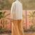 Beige solid cotton stitched layered shirt top with wide-leg trousers co-ord set