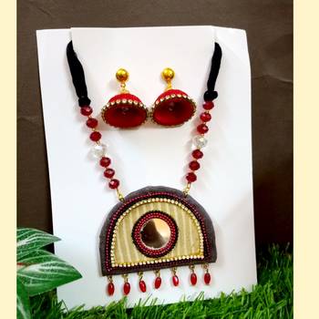Grey crystal bead fabric neckset 2