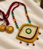 Yellow crystal bead fabric neckset