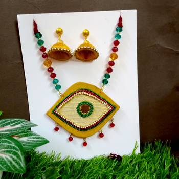 Yellow crystal bead fabric neckset 2