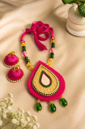 Pink crystal bead fabric neckset