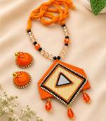 Orange crystal bead fabric neckset