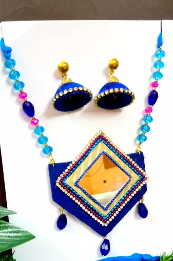 Blue crystal bead fabric neckset
