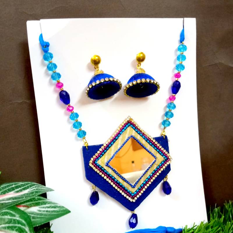 Blue crystal bead fabric neckset