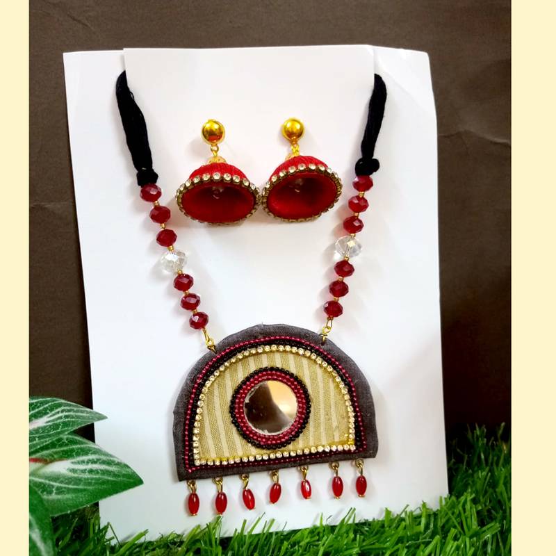 Grey crystal bead fabric neckset