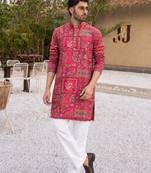 Multicolor CREPE SILK POSINOAL WORK MEN KURTA AND PAYJAMA
