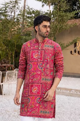 Multicolor CREPE SILK POSINOAL WORK MEN KURTA AND PAYJAMA