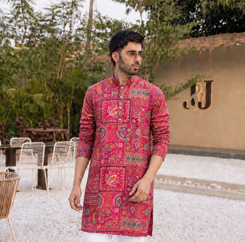 Multicolor CREPE SILK POSINOAL WORK MEN KURTA AND PAYJAMA