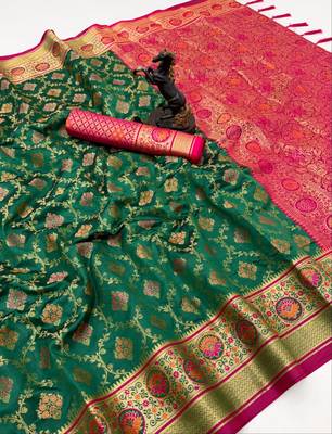 green floral woven design patola saree with blouse 1
