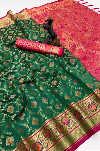green floral woven design patola saree with blouse