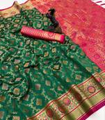 green floral woven design patola saree with blouse