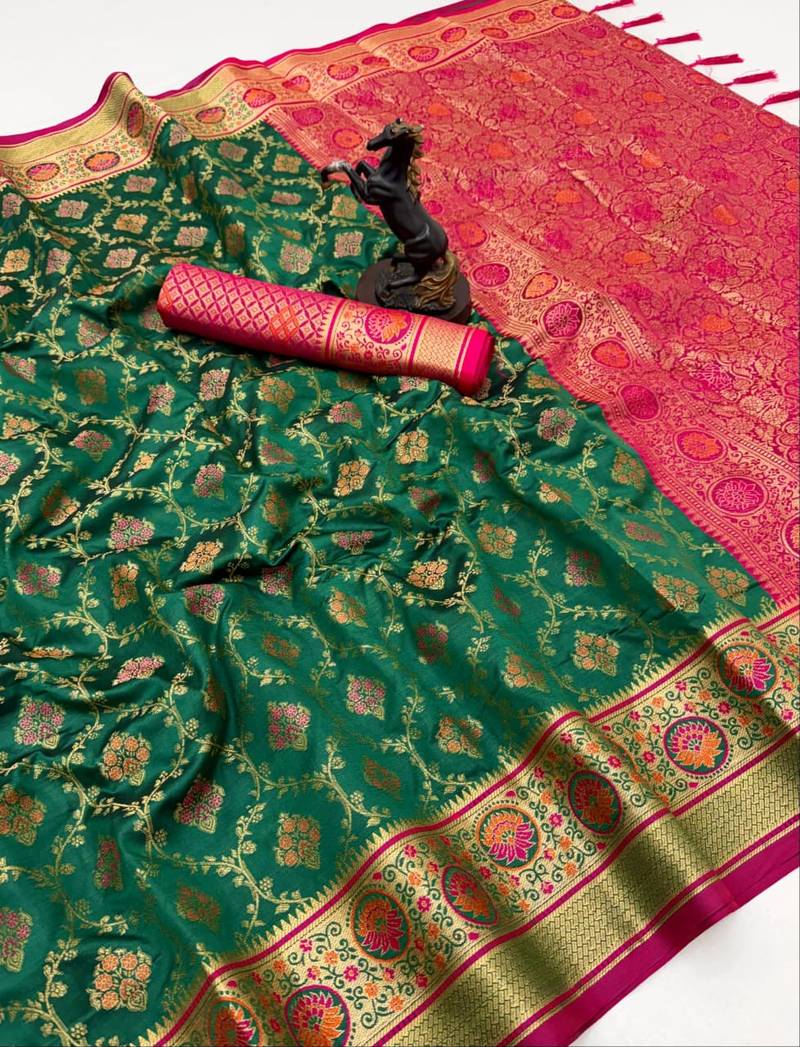 green floral woven design patola saree with blouse