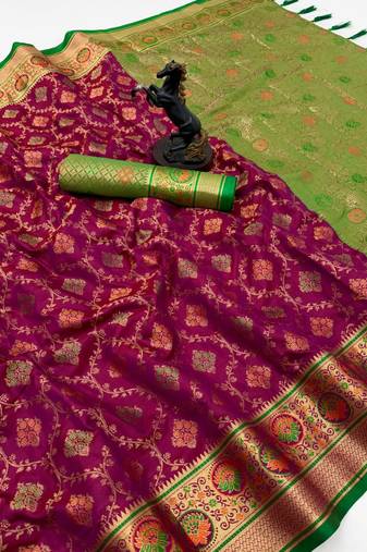 magenta floral woven design patola saree with blouse