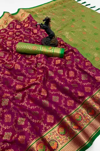 magenta floral woven design patola saree with blouse