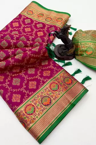 magenta floral woven design patola saree with blouse