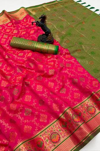 pink floral woven design patola saree with blouse
