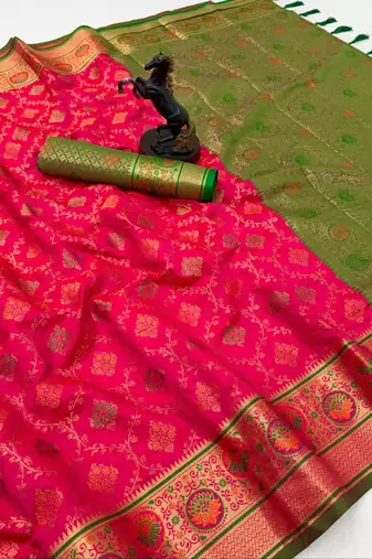 pink floral woven design patola saree with blouse