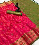 pink floral woven design patola saree with blouse