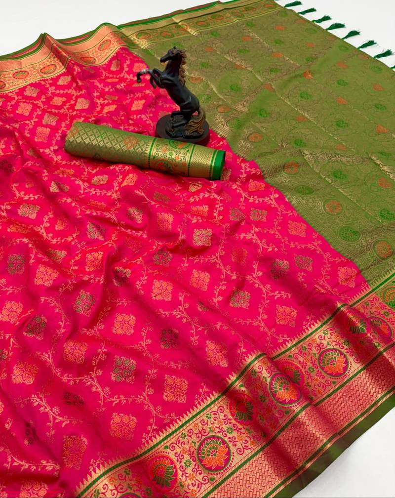 pink floral woven design patola saree with blouse