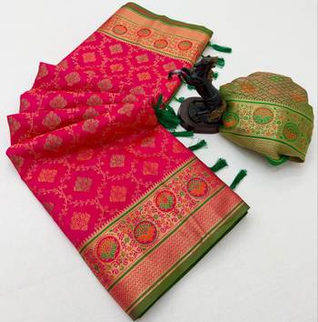 pink floral woven design patola saree with blouse 2
