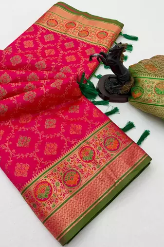 pink floral woven design patola saree with blouse