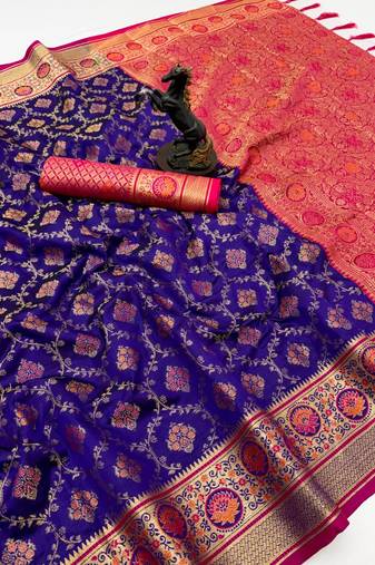 purple floral woven design patola saree with blouse