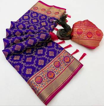 purple floral woven design patola saree with blouse 2